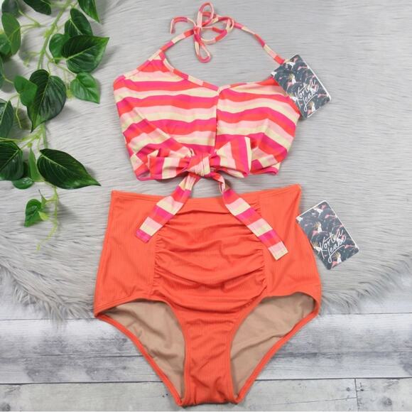 KORTNI JEANE Tied-Up Top & Ribbed Ruched Bottoms Swimsuit Bikini Set Small NEW - Picture 13 of 13